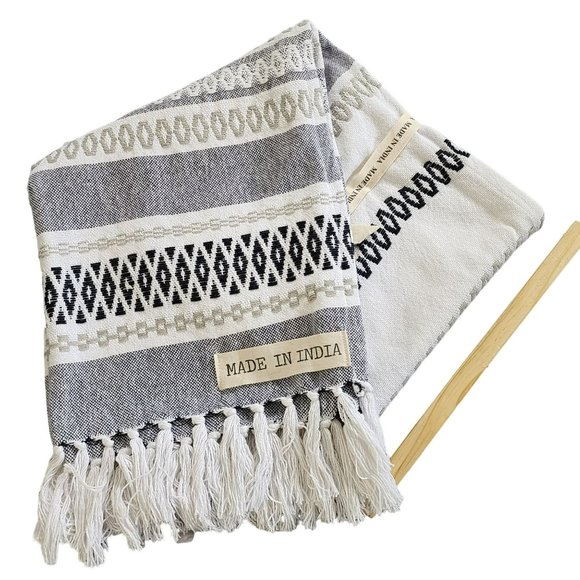 Bohemian Style‎ Decorative Indian Cotton Blue Throw Blanket With Texture 50x60in - Picture 4 of 13